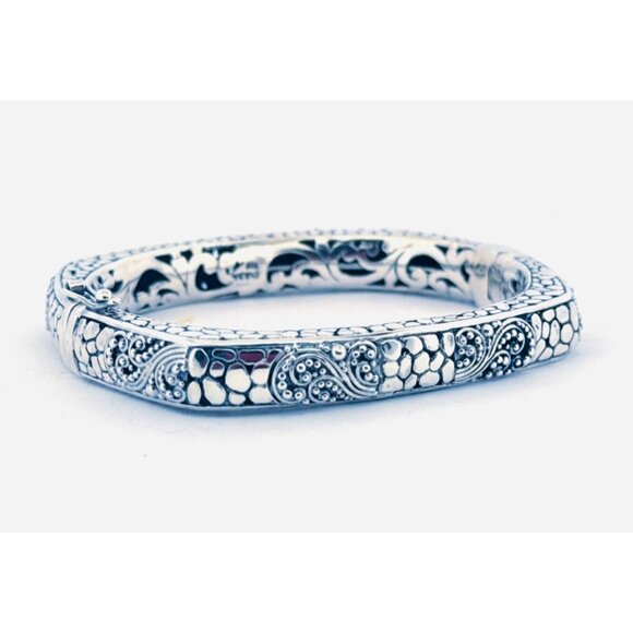 Estate Sarda Sterling Silver 925 Filigree Hinged Bangle Bracelet 6" 38.1g - Picture 3 of 13